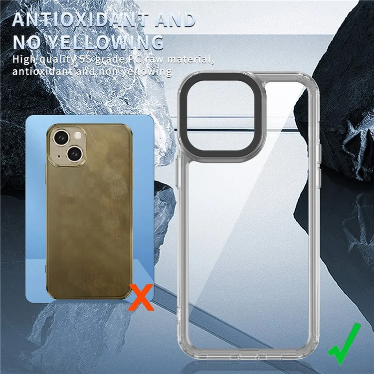 For iPhone 14 Case Transparent PC+TPU Phone Cover 1.5mm Thickness - Transparent Black