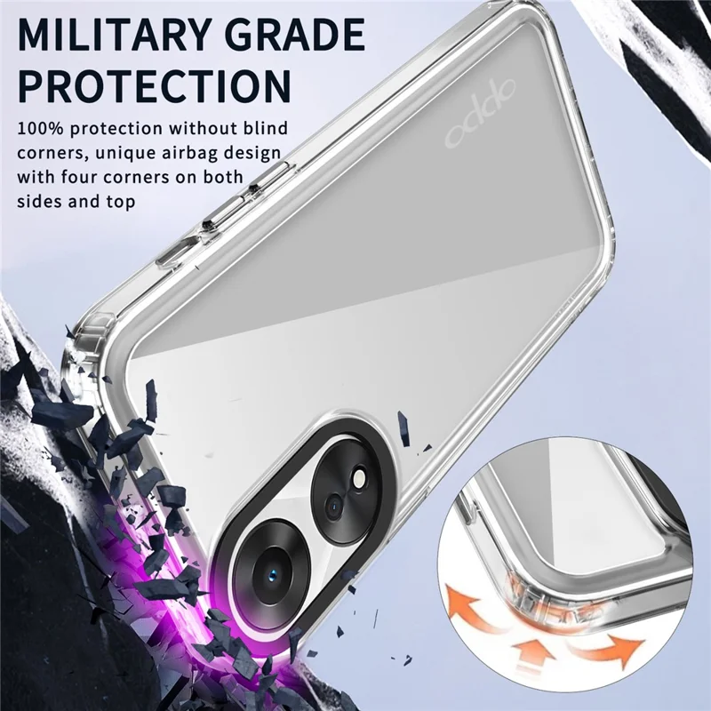 For Oppo A78 4G Shockproof Mobile Phone Cover Clear PC+TPU Phone Case - Transparent Purple