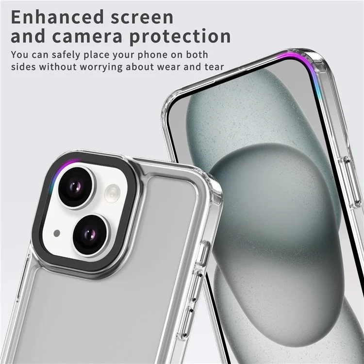 Étui pour iPhone 13 en PC+TPU, Housse de protection pour téléphone avec haute transparence - Noir transparent