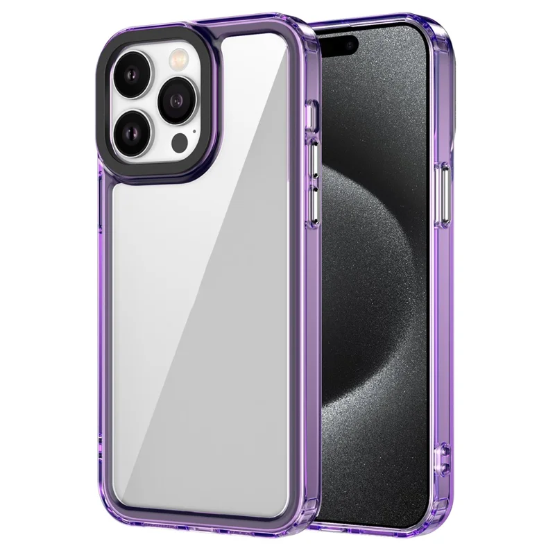 For iPhone 15 Pro Case PC+TPU Transparent Phone Cover Airbag Corner Protection - Transparent Purple