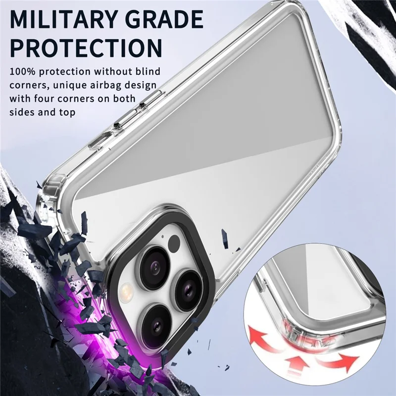 For iPhone 15 Pro Case PC+TPU Transparent Phone Cover Airbag Corner Protection - Transparent Purple