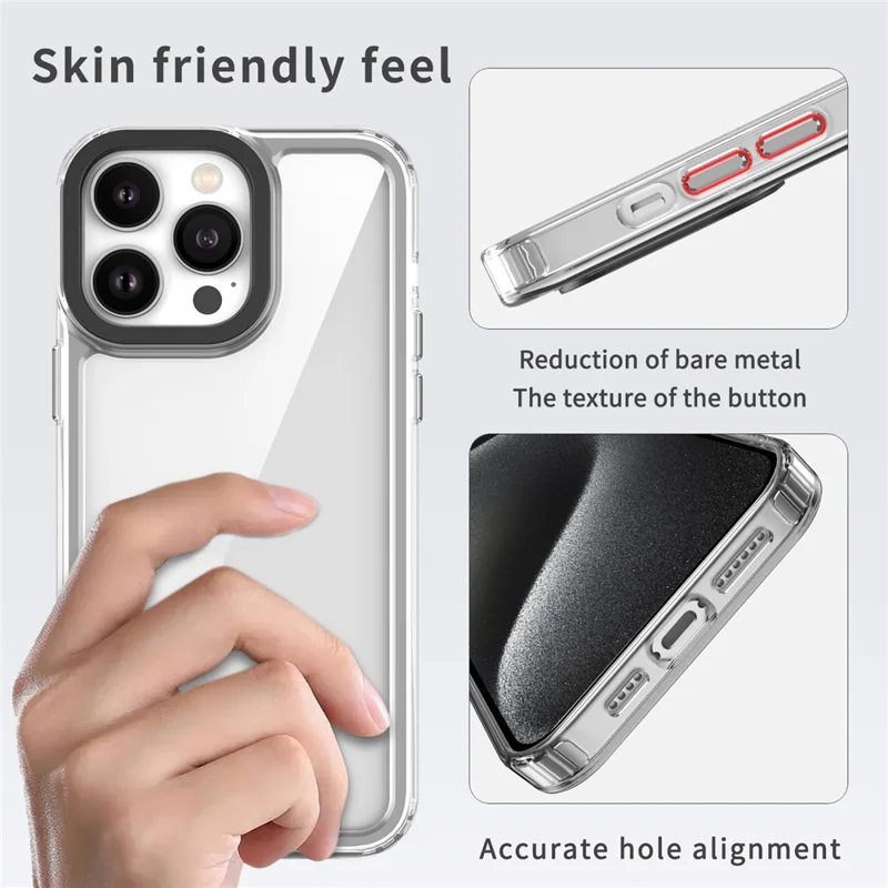 For iPhone 15 Pro Case PC+TPU Transparent Phone Cover Airbag Corner Protection - Transparent Purple