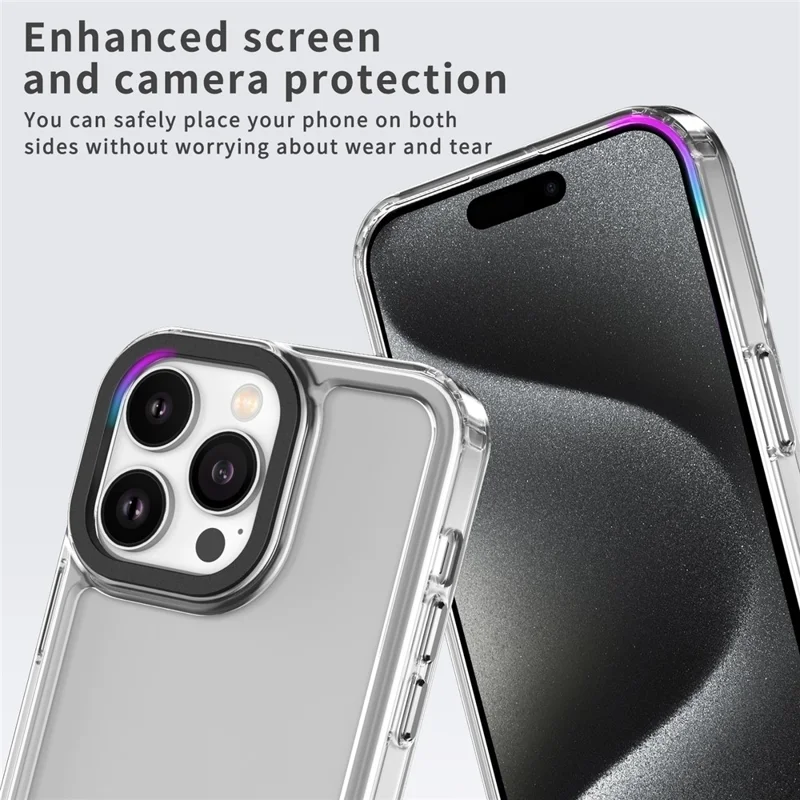 For iPhone 15 Pro Case PC+TPU Transparent Phone Cover Airbag Corner Protection - Transparent Purple