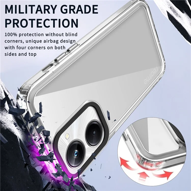 For Realme 10 Pro 5G Cell Phone Cases Clear PC+TPU Military Grade Protection Back Cover - Transparent