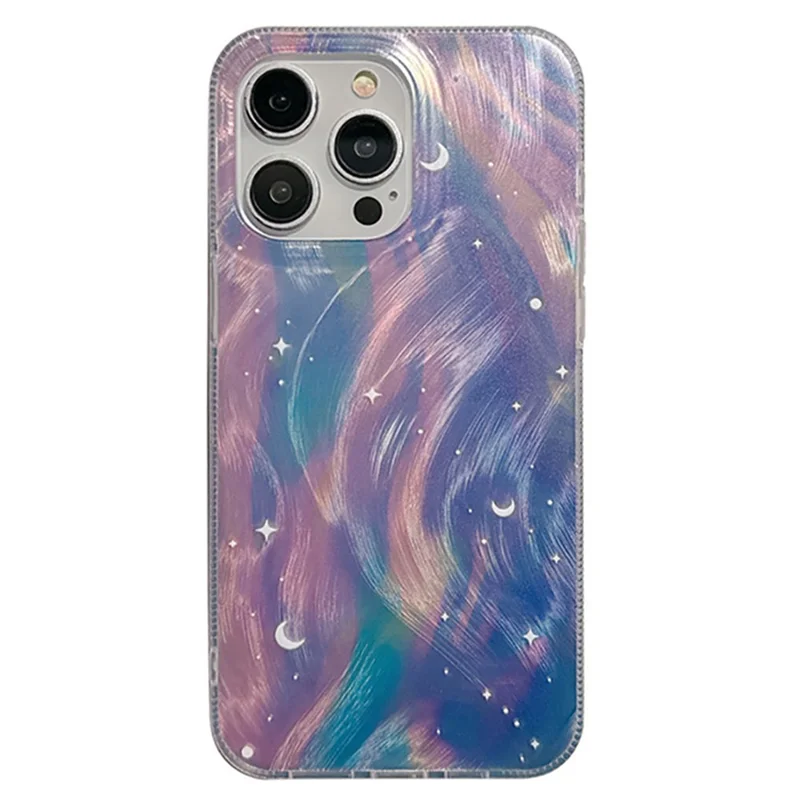 For iPhone 15 Pro Phone Case Gradient Universe Feather Fox Tail TPU+Acrylic Cover