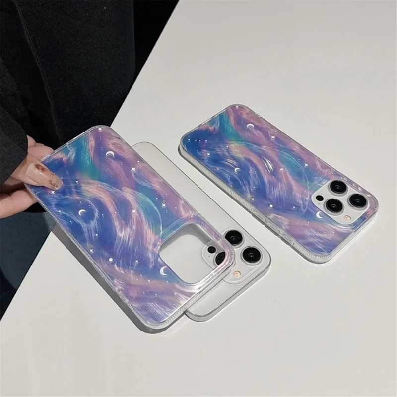 For iPhone 15 Pro Phone Case Gradient Universe Feather Fox Tail TPU+Acrylic Cover