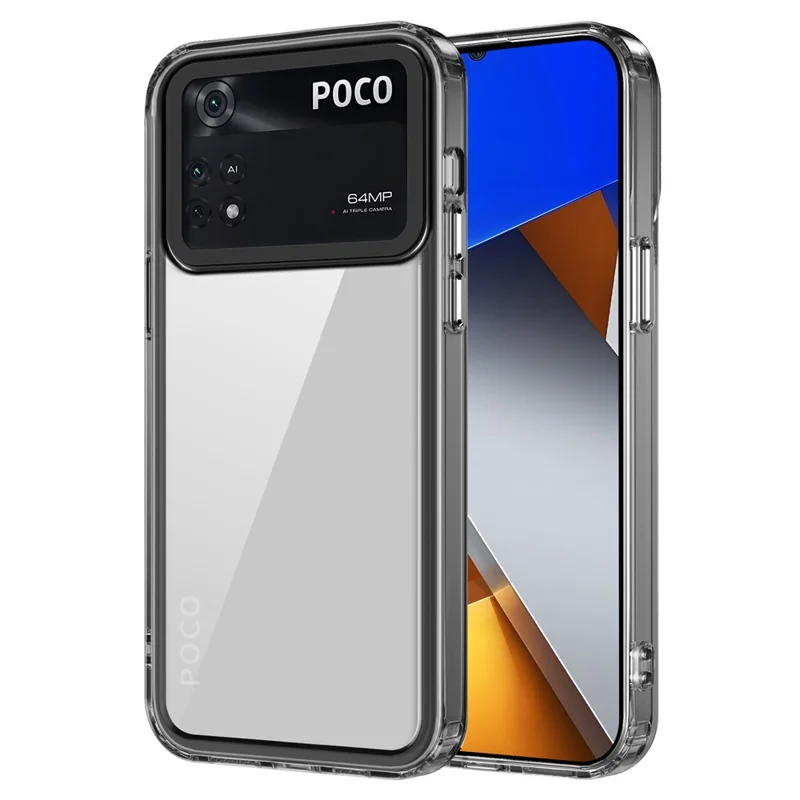 For Xiaomi Poco M4 Pro 4G Shockproof Case PC+TPU Clear Phone Cases - Transparent Black