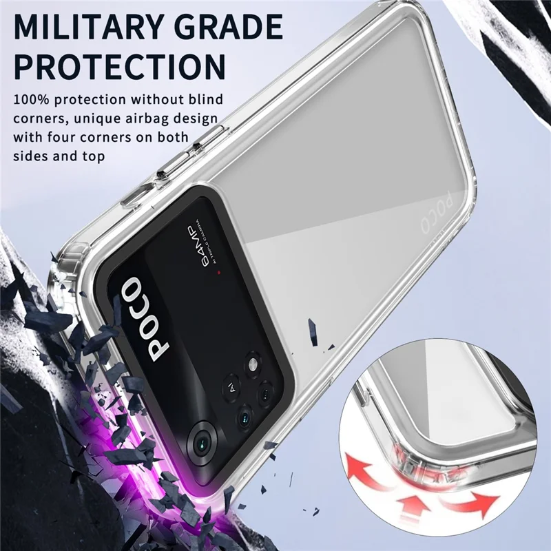 For Xiaomi Poco M4 Pro 4G Shockproof Case PC+TPU Clear Phone Cases - Transparent Black
