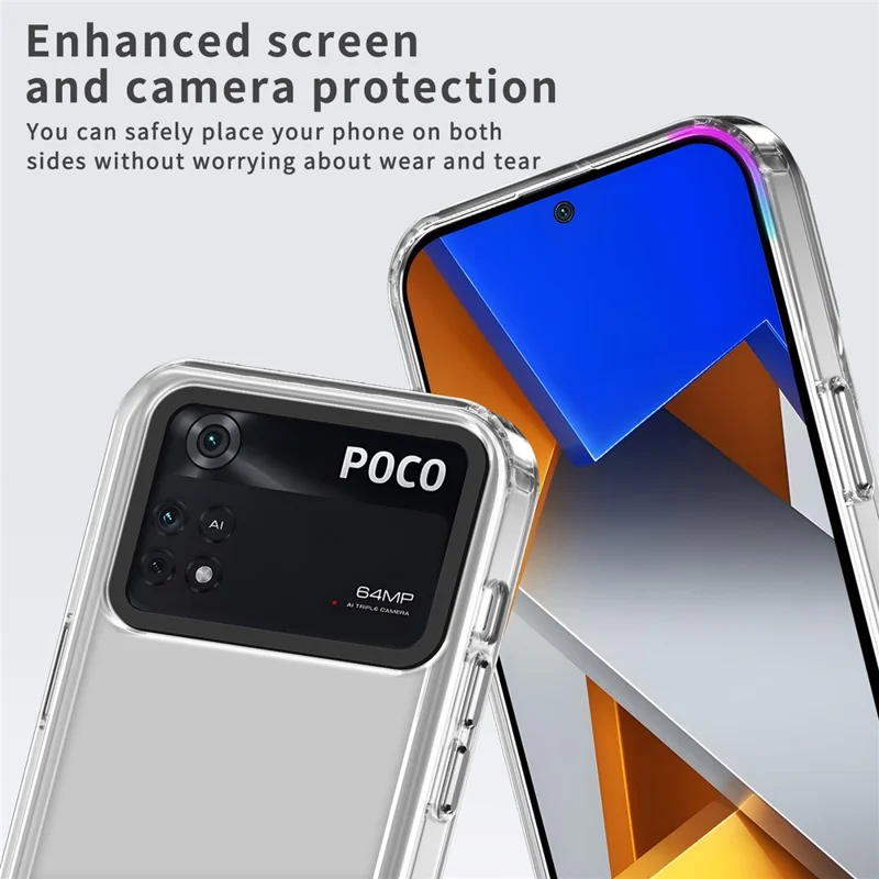 For Xiaomi Poco M4 Pro 4G Shockproof Case PC+TPU Clear Phone Cases - Transparent Black