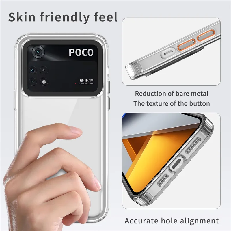 For Xiaomi Poco M4 Pro 4G Shockproof Case PC+TPU Clear Phone Cases - Transparent Black