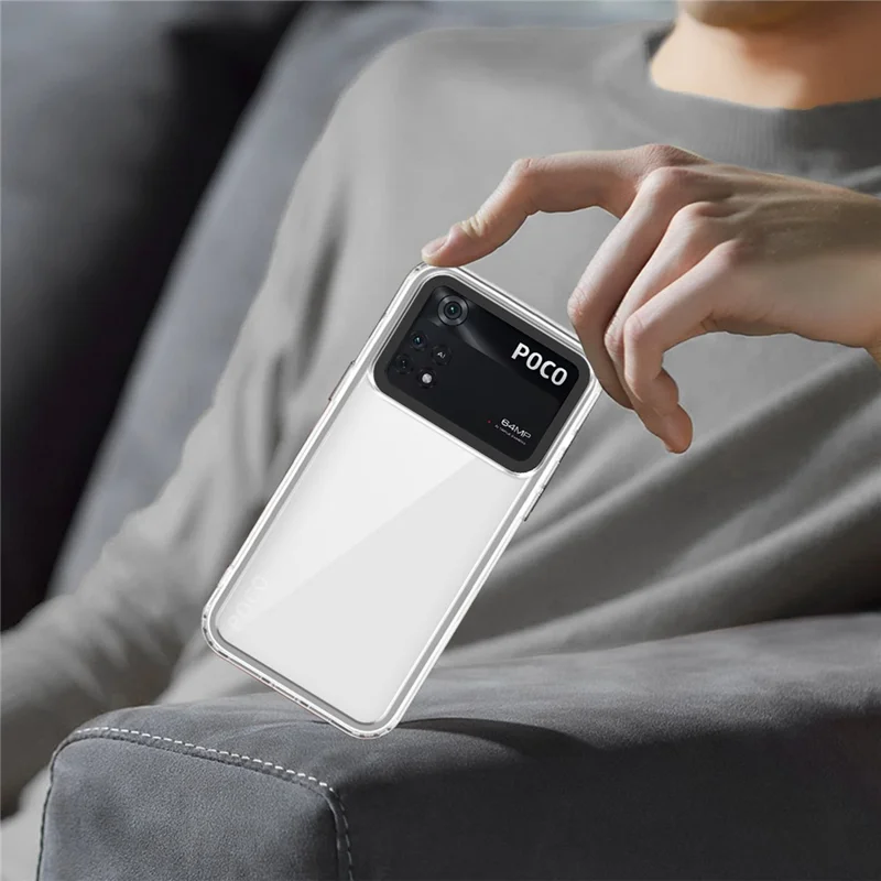 For Xiaomi Poco M4 Pro 4G Shockproof Case PC+TPU Clear Phone Cases - Transparent Black