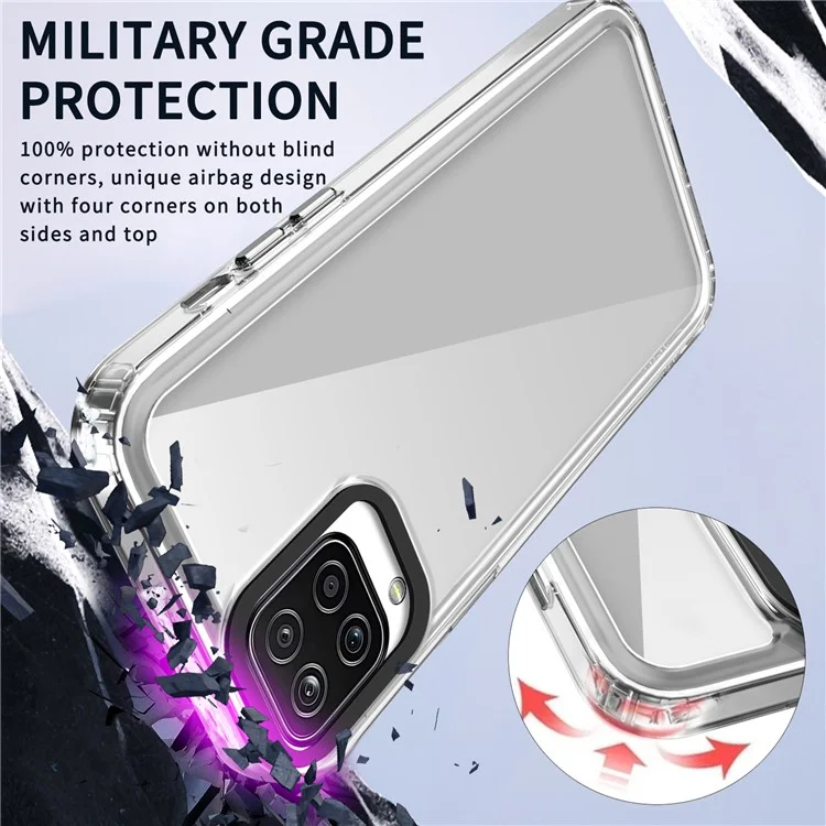 For Samsung Galaxy A12 / M12 Case PC+TPU Anti-drop Phone Cover HD Clear - Transparent Black