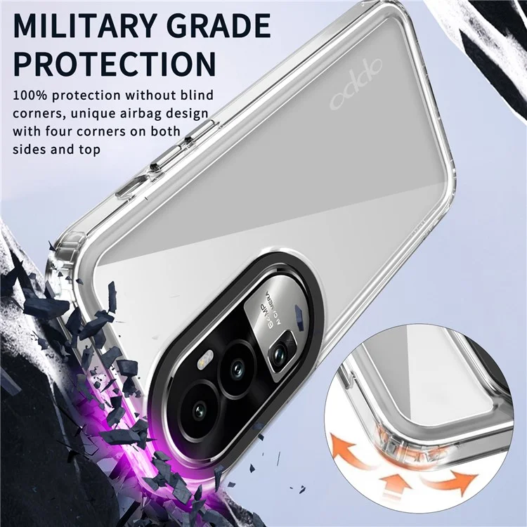 For Oppo Reno11 Pro 5G (Global) Shockproof Cases PC+TPU Clear Phone Cover - Transparent