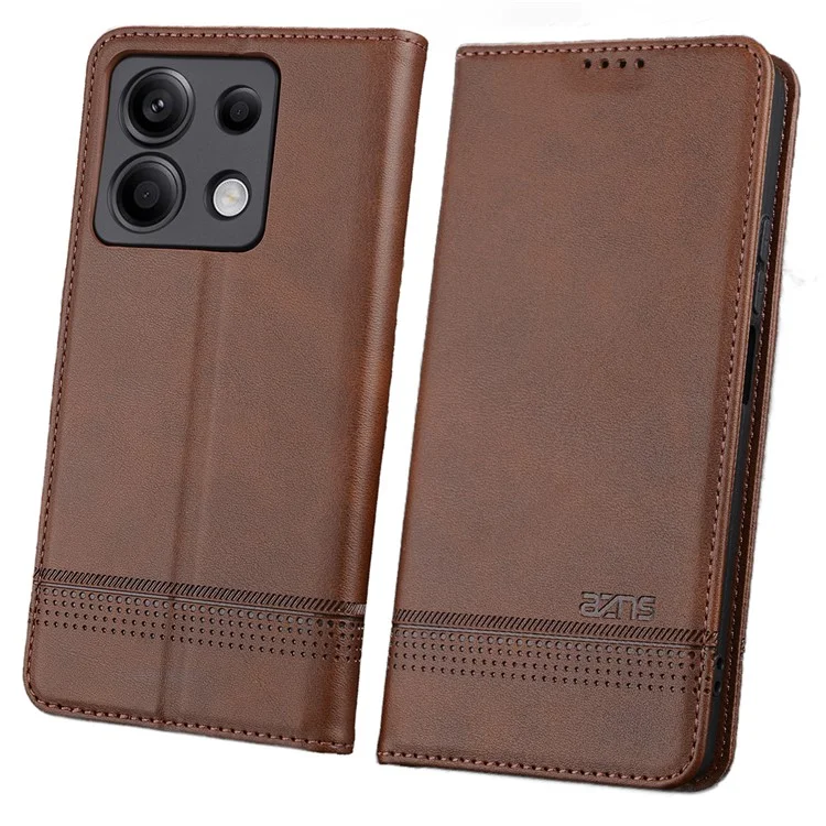 AZNS For Xiaomi Redmi Note 13 Pro 5G / Poco X6 5G Case Leather Cowhide Texture Phone Cover - Coffee