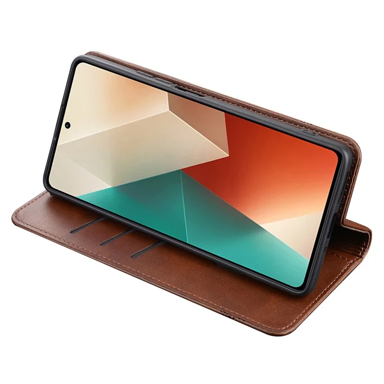 AZNS For Xiaomi Redmi Note 13 Pro 5G / Poco X6 5G Case Leather Cowhide Texture Phone Cover - Coffee
