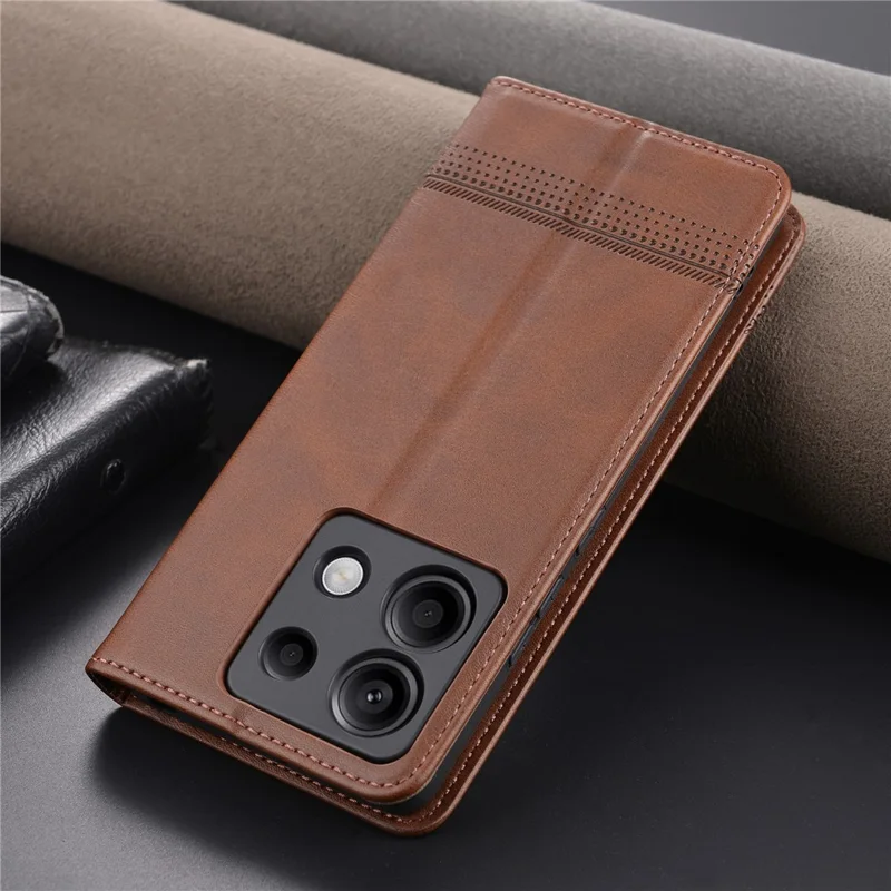 AZNS For Xiaomi Redmi Note 13 Pro 5G / Poco X6 5G Case Leather Cowhide Texture Phone Cover - Coffee