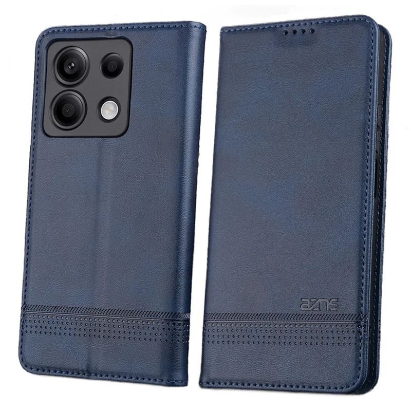 AZNS Pour Xiaomi Redmi Note 13 Pro 5G / Poco X6 5G Étui en cuir véritable Texture de cuir de vache Étui de téléphone - Bleu