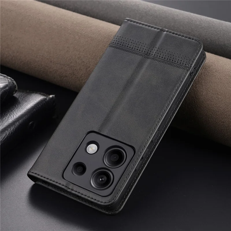 AZNS Pour Xiaomi Redmi Note 13 Pro 5G / Poco X6 5G Étui en cuir véritable Texture - Noir