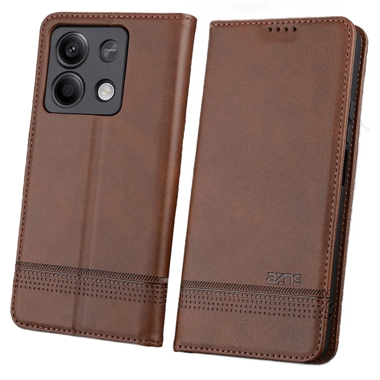 AZNS For Xiaomi Redmi Note 13 5G Case PU Leather Flip Folio Phone Cover with Card Holders - Coffee