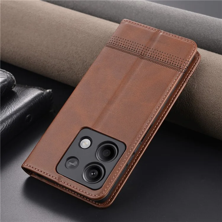 AZNS For Xiaomi Redmi Note 13 5G Case PU Leather Flip Folio Phone Cover with Card Holders - Coffee