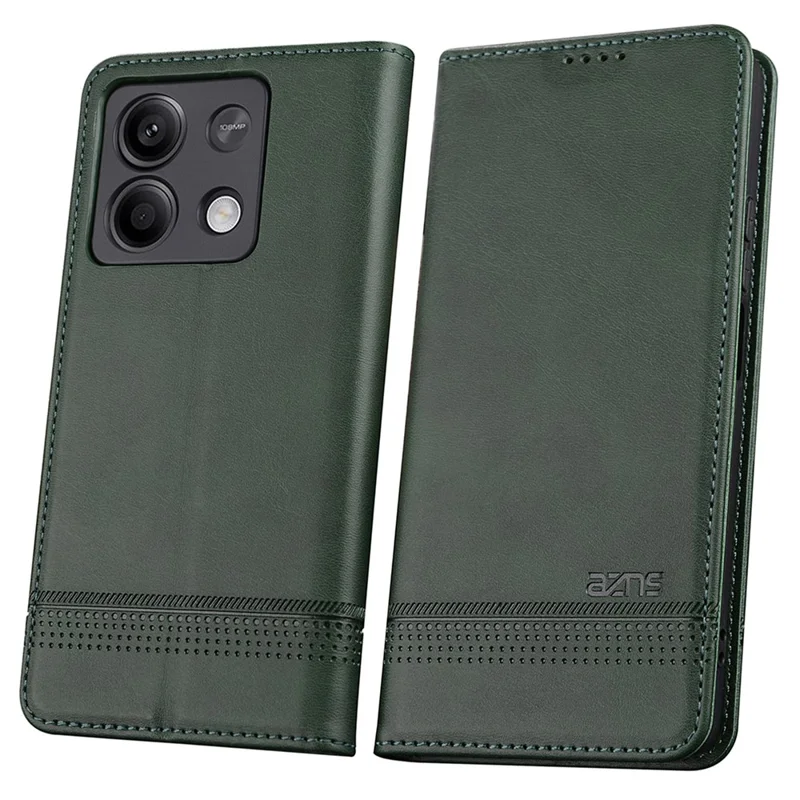 AZNS For Xiaomi Redmi Note 13 5G Case PU Leather Flip Folio Phone Cover with Card Holders - Green