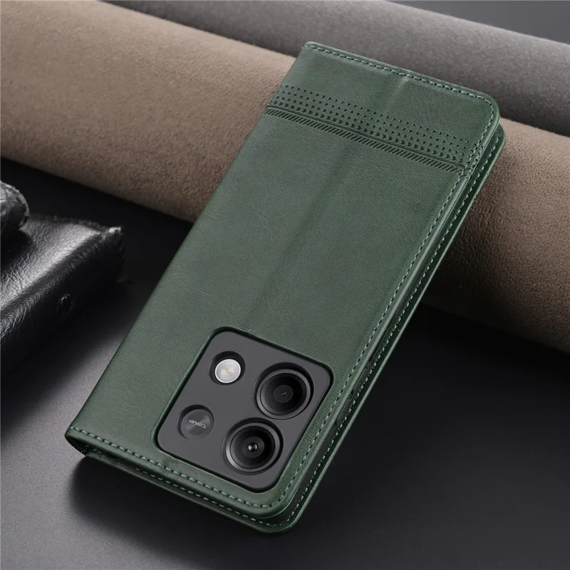 AZNS For Xiaomi Redmi Note 13 5G Case PU Leather Flip Folio Phone Cover with Card Holders - Green