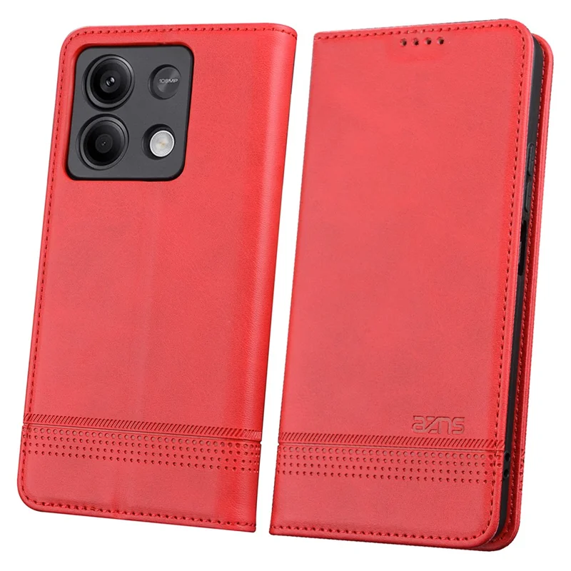 AZNS For Xiaomi Redmi Note 13 5G Case PU Leather Flip Folio Phone Cover with Card Holders - Red