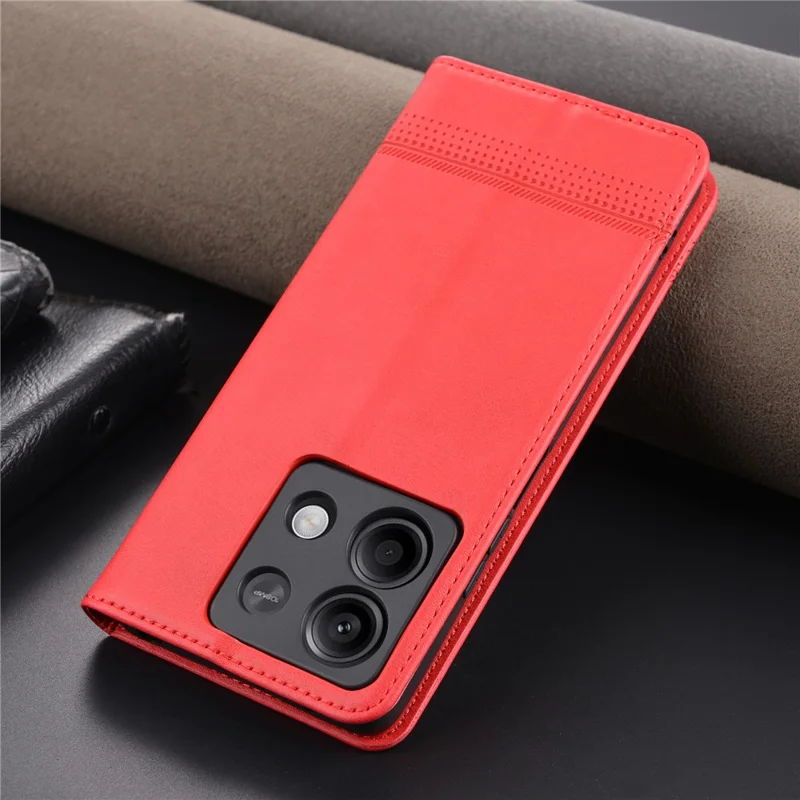 AZNS For Xiaomi Redmi Note 13 5G Case PU Leather Flip Folio Phone Cover with Card Holders - Red