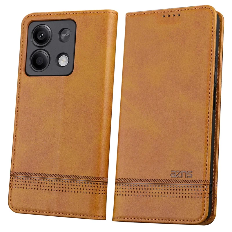 AZNS For Xiaomi Redmi Note 13 5G Case PU Leather Flip Folio Phone Cover with Card Holders - Brown