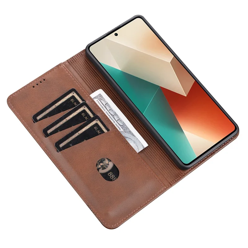 AZNS For Xiaomi Redmi Note 13 5G Case PU Leather Flip Folio Phone Cover with Card Holders - Brown
