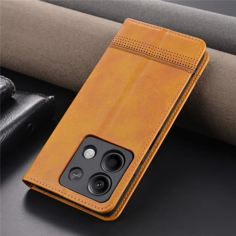 AZNS For Xiaomi Redmi Note 13 5G Case PU Leather Flip Folio Phone Cover with Card Holders - Brown