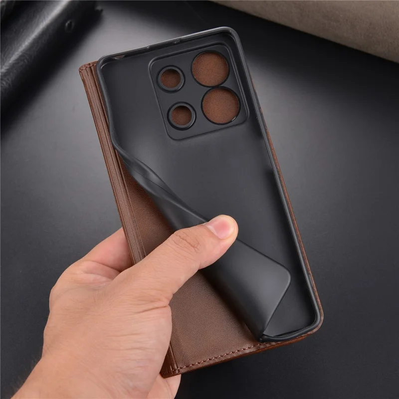 AZNS For Xiaomi Redmi Note 13 5G Case PU Leather Flip Folio Phone Cover with Card Holders - Brown