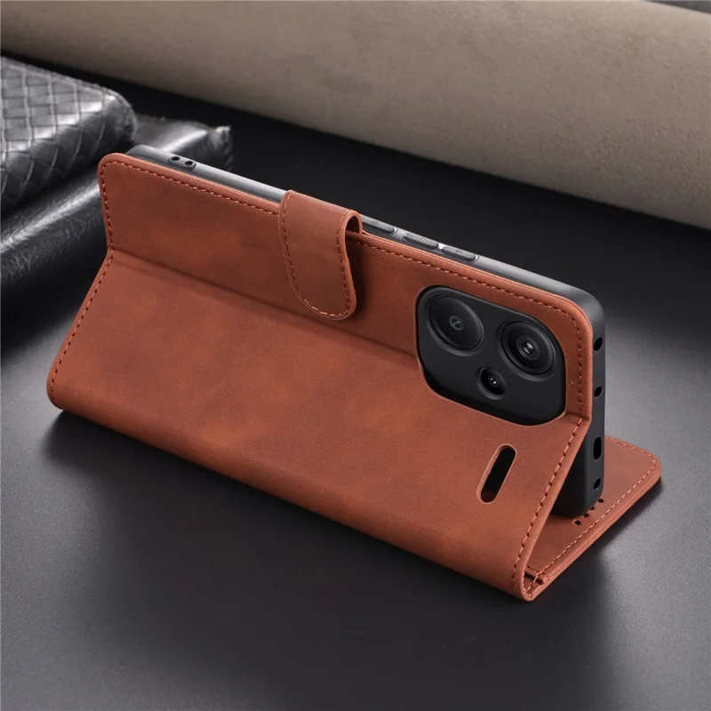 AZNS For Xiaomi Redmi Note 13 Pro+ 5G Leather Case Stand TPU Inner Shell Phone Cover - Brown