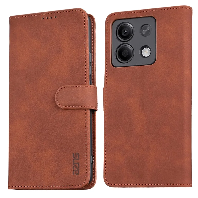 AZNS For Xiaomi Redmi Note 13 5G Cell Phone Case Leather+TPU Inner Stand Cover - Brown
