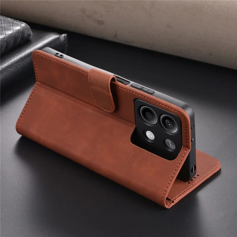 AZNS For Xiaomi Redmi Note 13 5G Cell Phone Case Leather+TPU Inner Stand Cover - Brown