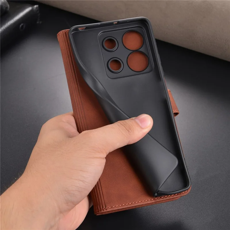 AZNS For Xiaomi Redmi Note 13 5G Cell Phone Case Leather+TPU Inner Stand Cover - Brown