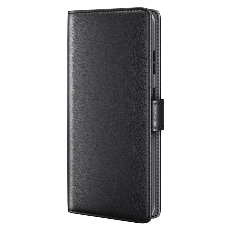 For OnePlus 12R 5G / Ace 3 5G Case Genuine Split Leather Phone Cover with Wallet Stand - Black