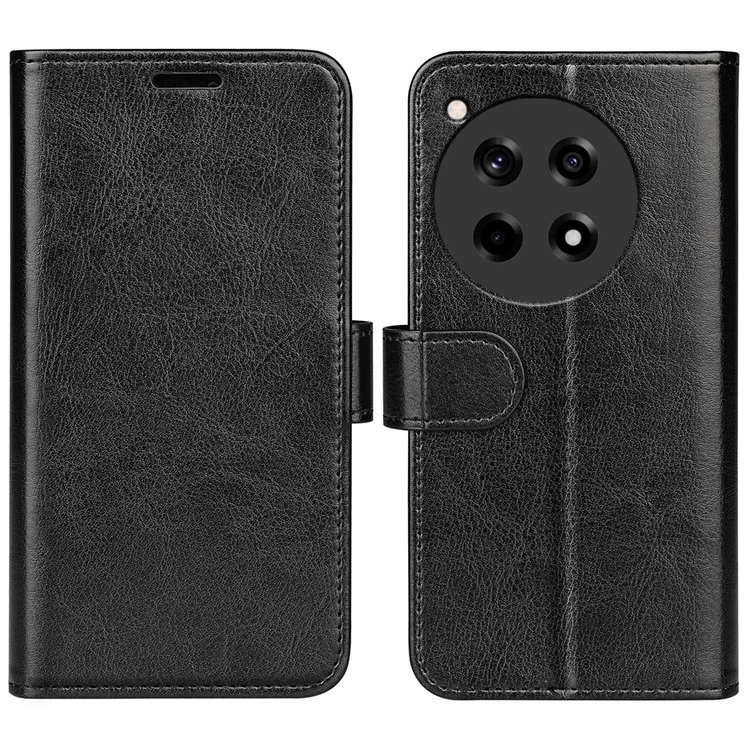 For OnePlus 12R 5G / Ace 3 5G Case Crazy Horse Texture Leather Wallet Cover with Card Holder - Black