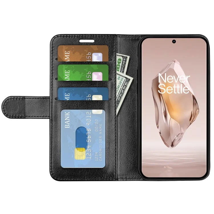 For OnePlus 12R 5G / Ace 3 5G Case Crazy Horse Texture Leather Wallet Cover with Card Holder - Black