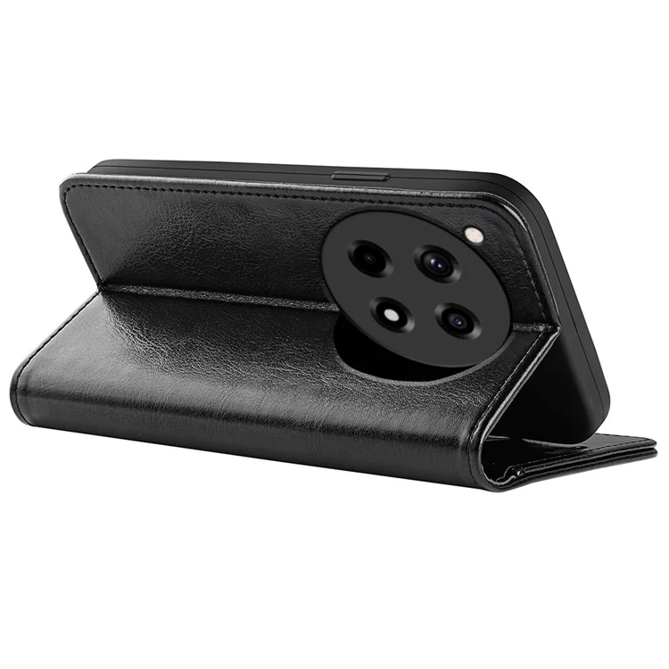 For OnePlus 12R 5G / Ace 3 5G Case Crazy Horse Texture Leather Wallet Cover with Card Holder - Black