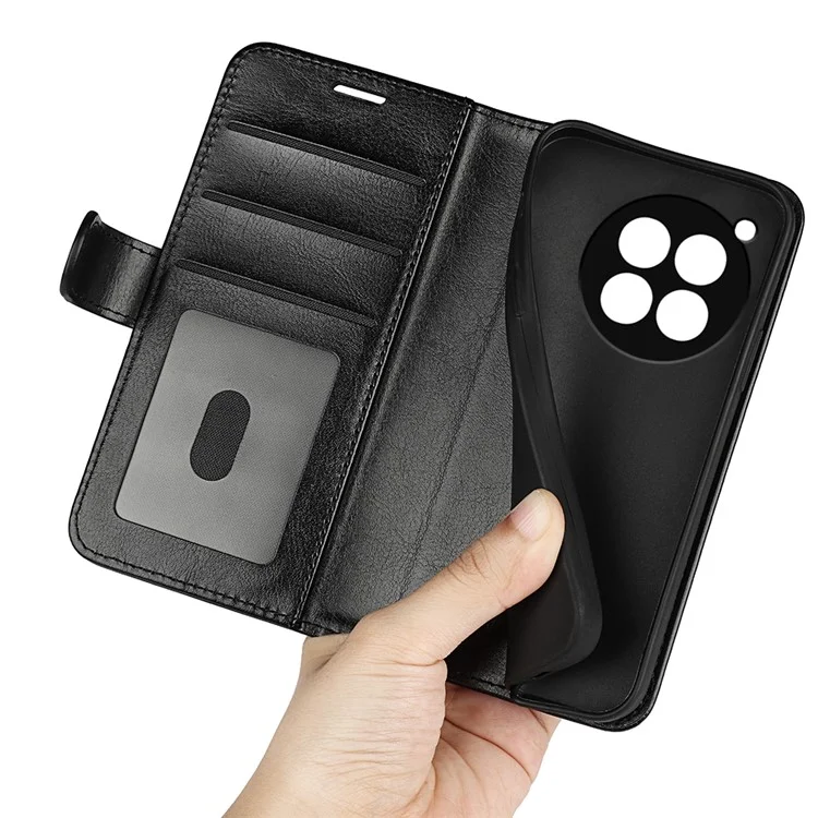 For OnePlus 12R 5G / Ace 3 5G Case Crazy Horse Texture Leather Wallet Cover with Card Holder - Black