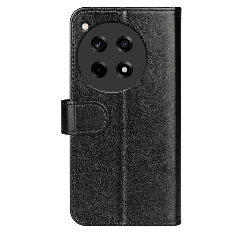 For OnePlus 12R 5G / Ace 3 5G Case Crazy Horse Texture Leather Wallet Cover with Card Holder - Black