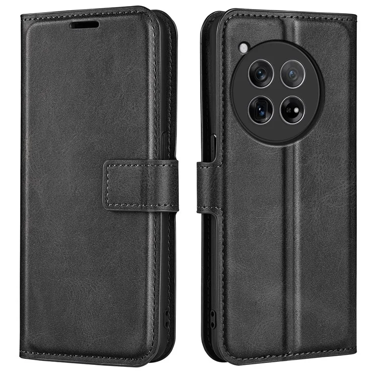 For OnePlus 12R 5G / Ace 3 5G Case Calf Texture Full Protection Flip Phone Cover - Black