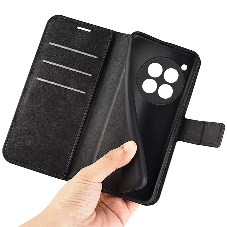 For OnePlus 12R 5G / Ace 3 5G Case Calf Texture Full Protection Flip Phone Cover - Black