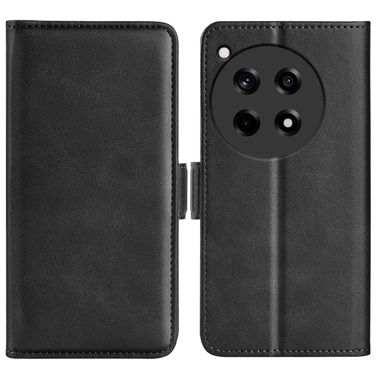 For OnePlus 12R 5G / Ace 3 5G Case Dual Magnetic Clasp Leather Wallet Cover - Black