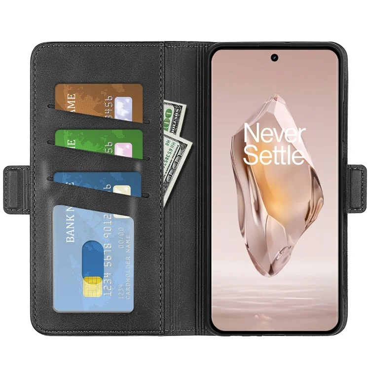For OnePlus 12R 5G / Ace 3 5G Case Dual Magnetic Clasp Leather Wallet Cover - Black