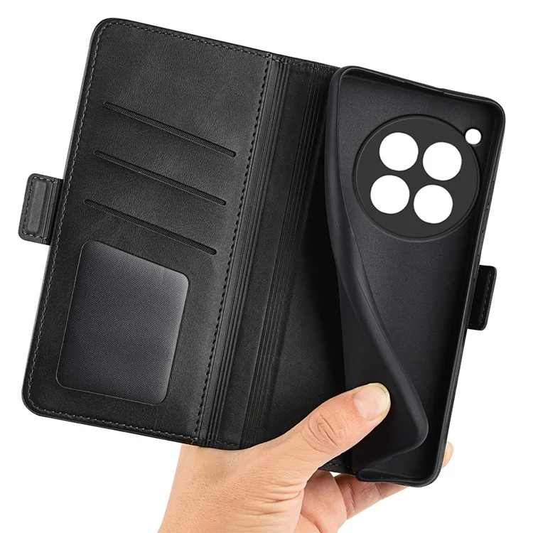 For OnePlus 12R 5G / Ace 3 5G Case Dual Magnetic Clasp Leather Wallet Cover - Black