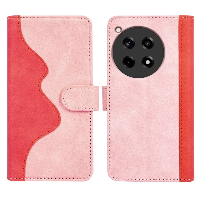 For OnePlus 12R 5G / Ace 3 5G Case Folio Stand Color Splicing Leather Phone Cover - Pink