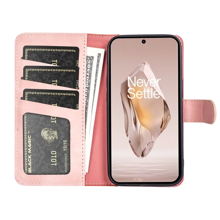 For OnePlus 12R 5G / Ace 3 5G Case Folio Stand Color Splicing Leather Phone Cover - Pink