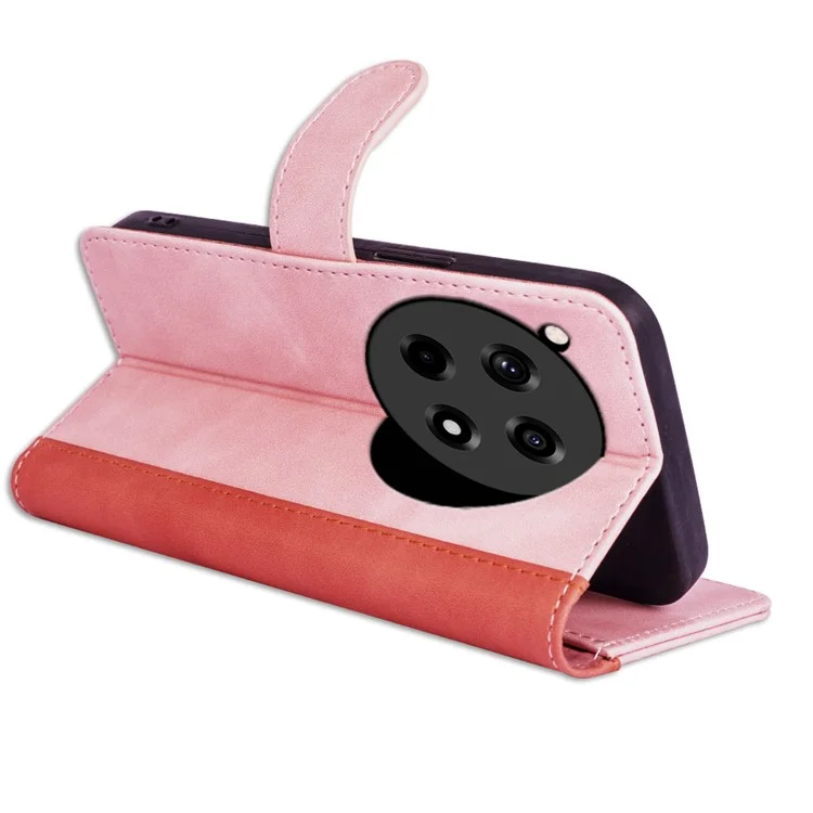 For OnePlus 12R 5G / Ace 3 5G Case Folio Stand Color Splicing Leather Phone Cover - Pink